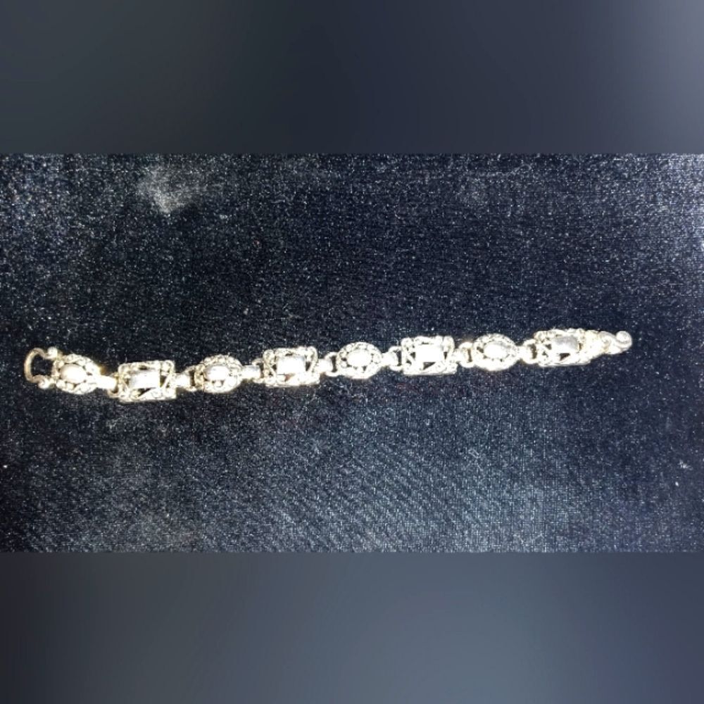 Vintage Blackened silver link bracelets with magnetic closure 7-inch